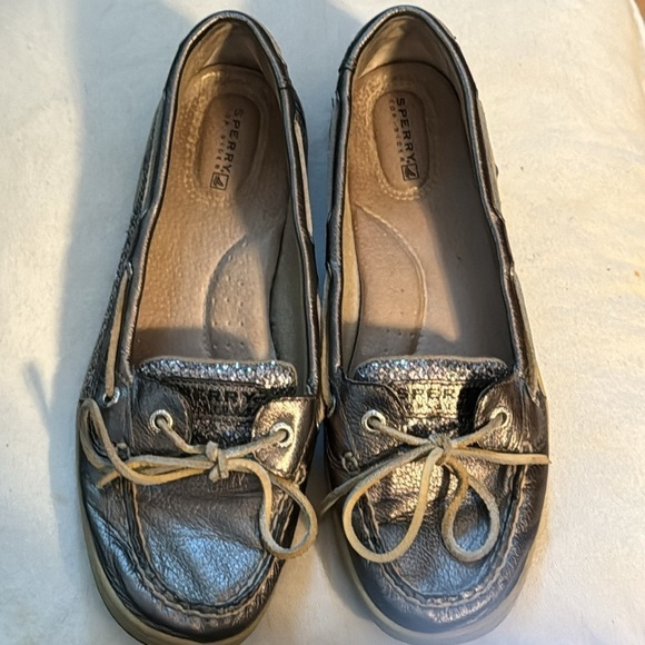 Sperry Ángel fish boat shoes silver / glitter leather lace up women’s sz 9 1/2 - Picture 7 of 12